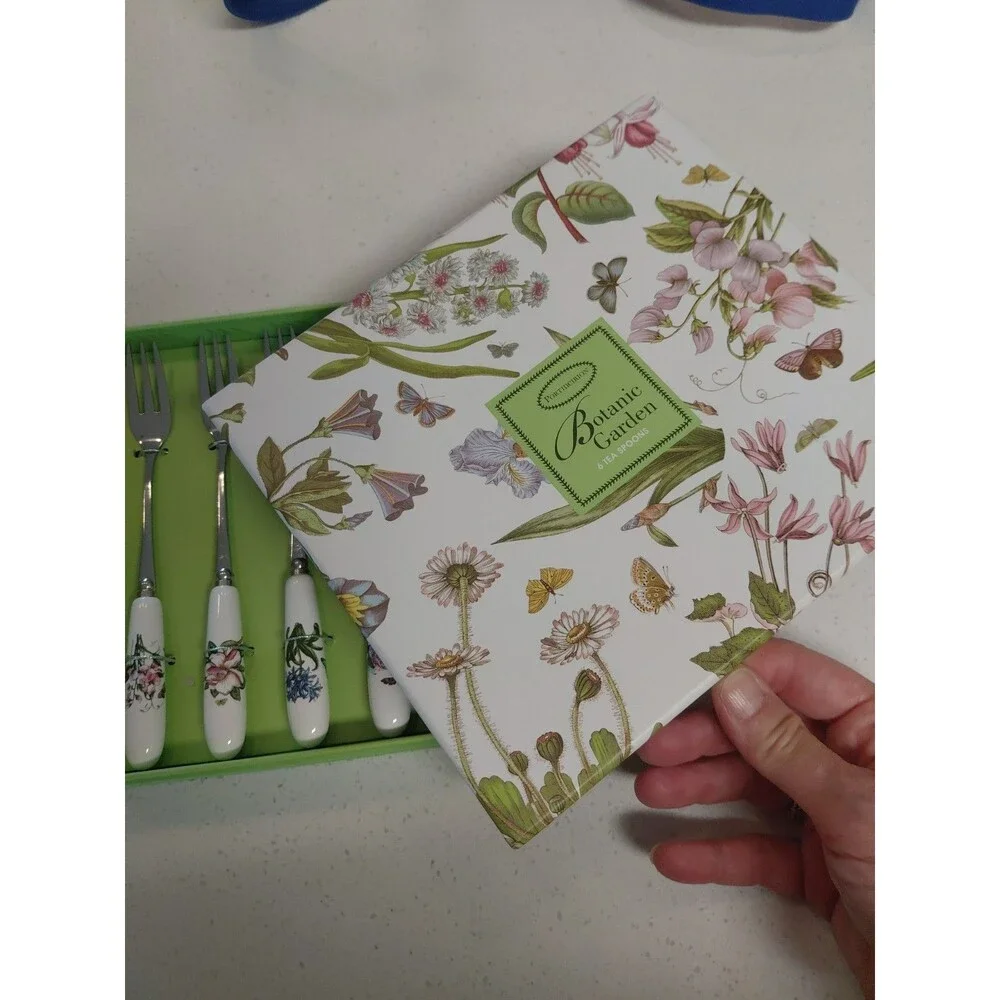 Portmeirion Botanic Garden Set of 6 Porcelain Pastry Forks NEW (box broken)